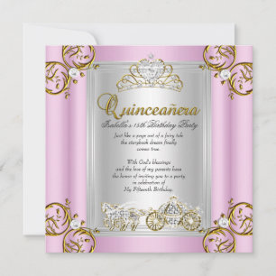 Sagolik Quinceanera 15-årsdag Rosa Inbjudningar