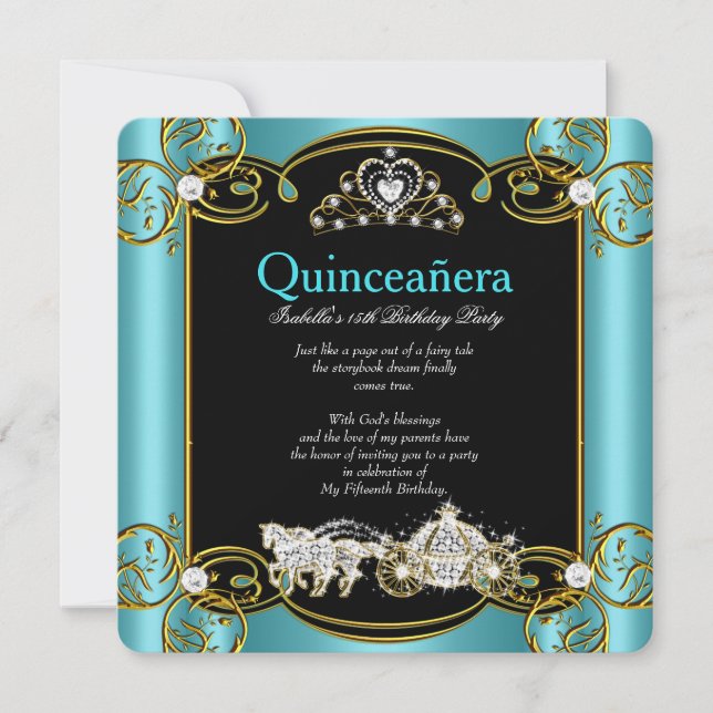 Sagolik Quinceanera 15-årsdag Tealblå Inbjudningar (Framsida)
