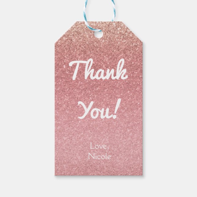 Sagolik rosa glitter Sweet 16-festfavor Presentetikett (Framsidan)