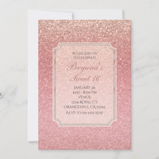 Sagolik rosa glitter Sweet 16-festinvitationer Inbjudningar (Framsida)