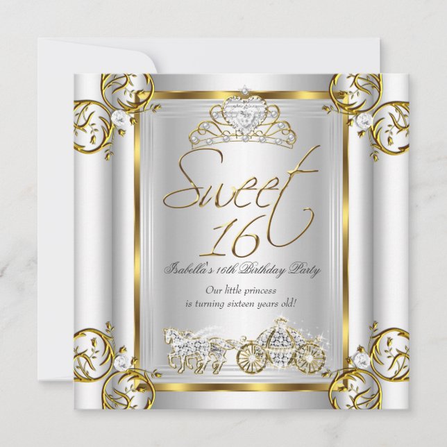 Sagolik Sweet 16 16-årsdag Guld Silver 2 Inbjudningar (Framsida)