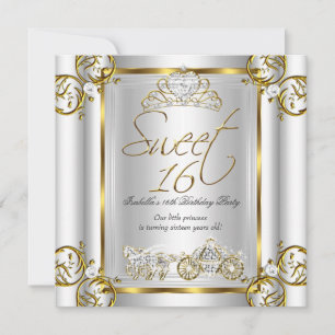 Sagolik Sweet 16 16-årsdag Guld Silver 2 Inbjudningar
