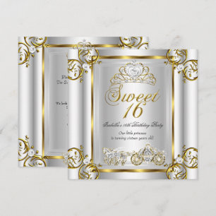 Sagolik Sweet 16 16-årsdag Guld Silver 3 Inbjudningar