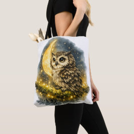 Sagolik Vattenfärg Ugglor på Halvmåne Totebag Tygkasse