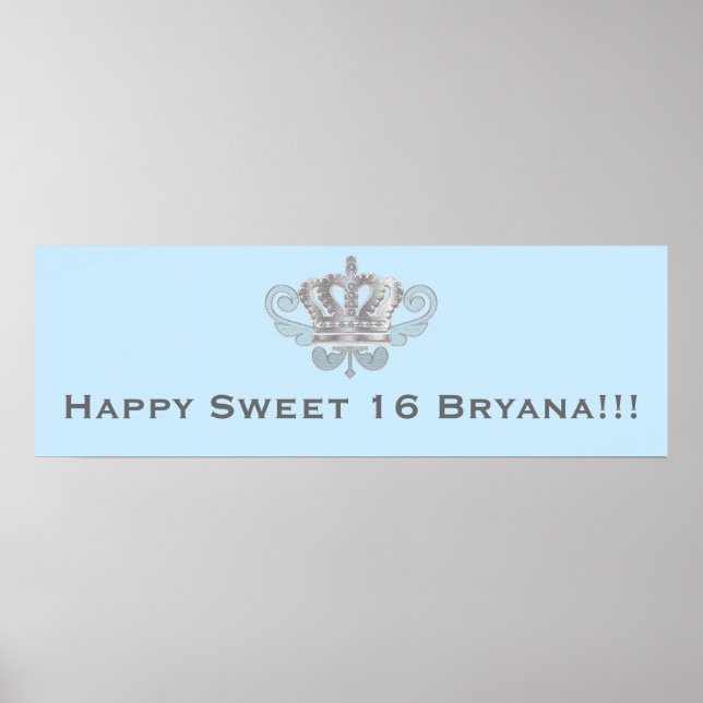 Sagolik Vintage Krona Royal Blå Födelsedagsbanner Poster (Framsidan)