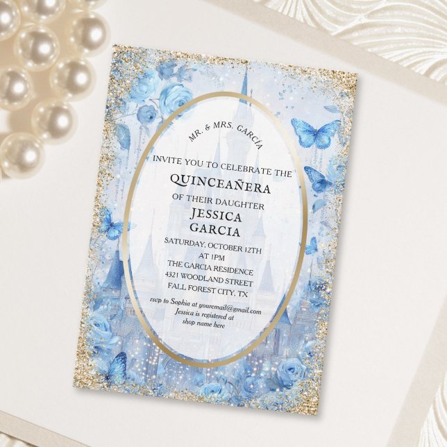 Sagolika Förtrollade Skogen Slott Quinceañera  Inbjudningar (Fairytale Enchanted Forest Castle Quinceañera Invitation)