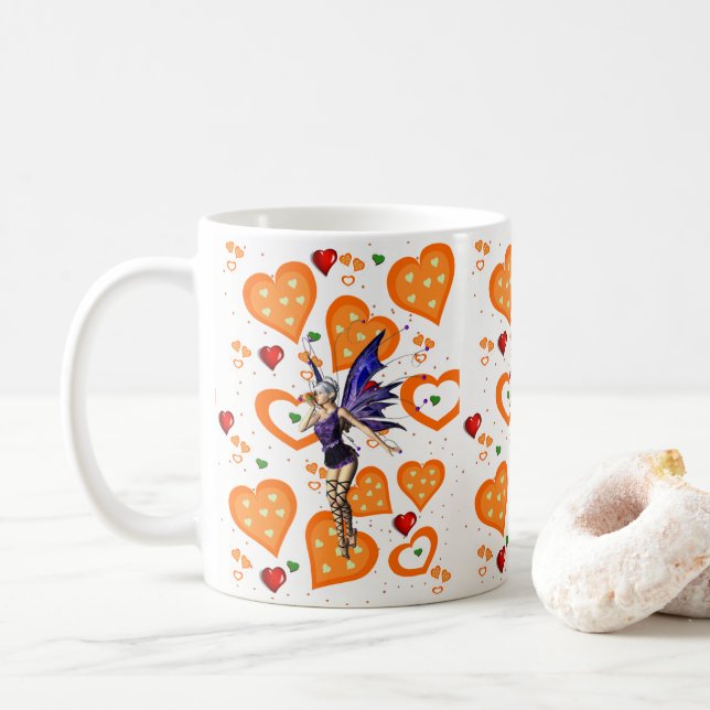 Sagolika Orange Hjärtan Mugg (Med munk)