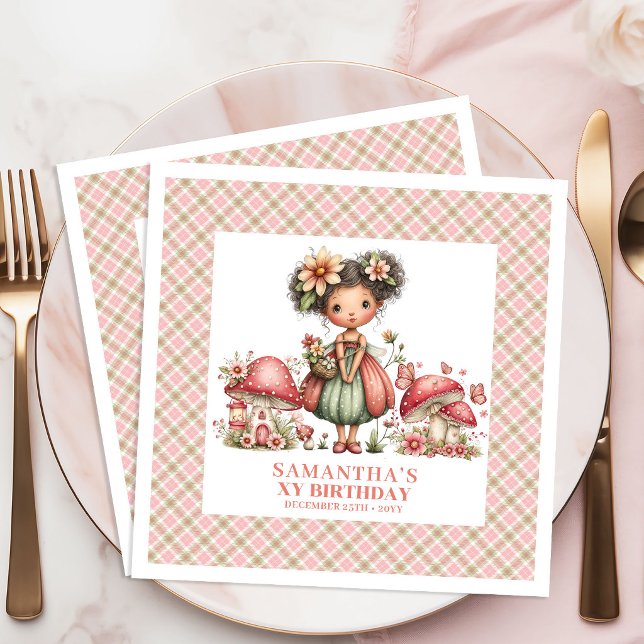 Sagolika rosa blommor magisk födelsedagsfest pappersservett (Fairy Magic Pink Flowers Whimsical Birthday Party Napkins)