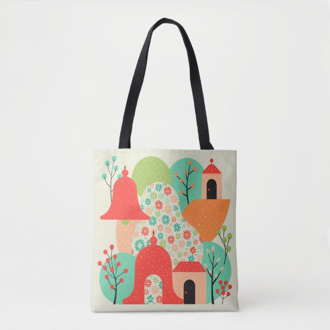 Sagolikt blomsterby-totebag tygkasse (Framsida)