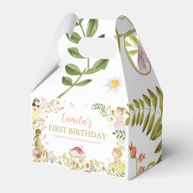 Sagolikt blomsterträdgård för första födelsedagsfe presentaskar (Framsidan Sidan)