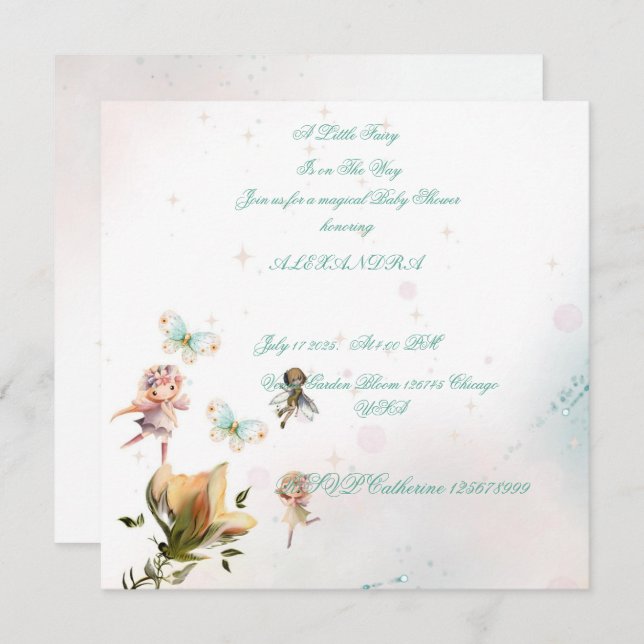 Sagolikt fe-tomma barnkalasinbjudan kort (Fram/baksida)