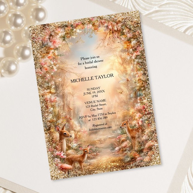 Sagolikt Förtrollad Skog Elegant Blommig Bröllop Inbjudningar (Fairy Tale Enchanted Forest Elegant Floral Bridal Invitation)
