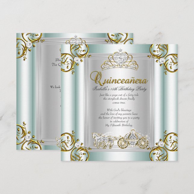 Sagolikt Quinceanera 15-års födelsedag Mintblå Inbjudningar (Fram/baksida)