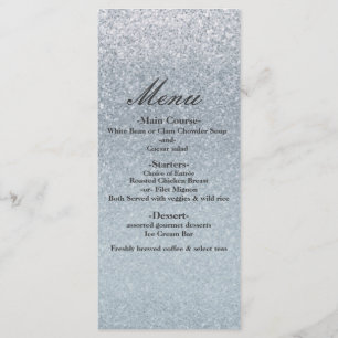 Sagolikt silver glitter glamour bröllopsfestmeny meny