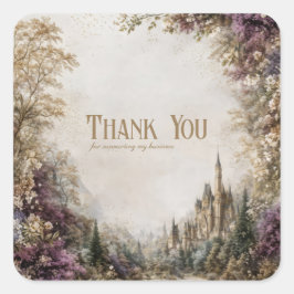 Sagolikt slott Lila Blommor Vintage Skog Fyrkantigt Klistermärke