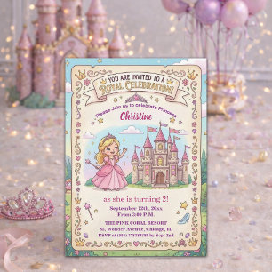 Sagolikt slott prinsessa 2-års födelsedagsfest inbjudningar