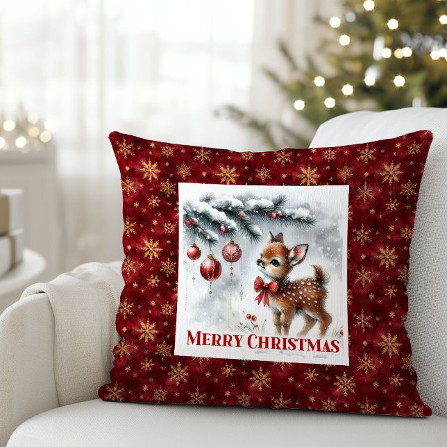 Sagolikt snöigt skogsbarn hjort mysig barnkammarde kudde (Fairy snowy forest baby deer cozy kids room decor)
