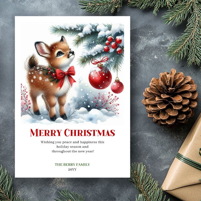 Sagolikt vattenfärgsjuldkort med hjortfawn julkort (Fairytale Fawn Watercolor Winter Christmas Christmas Ed)