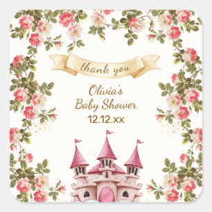 Sagolikt Wildflower Slott Baby Shower Tacksamhetsk Fyrkantigt Klistermärke