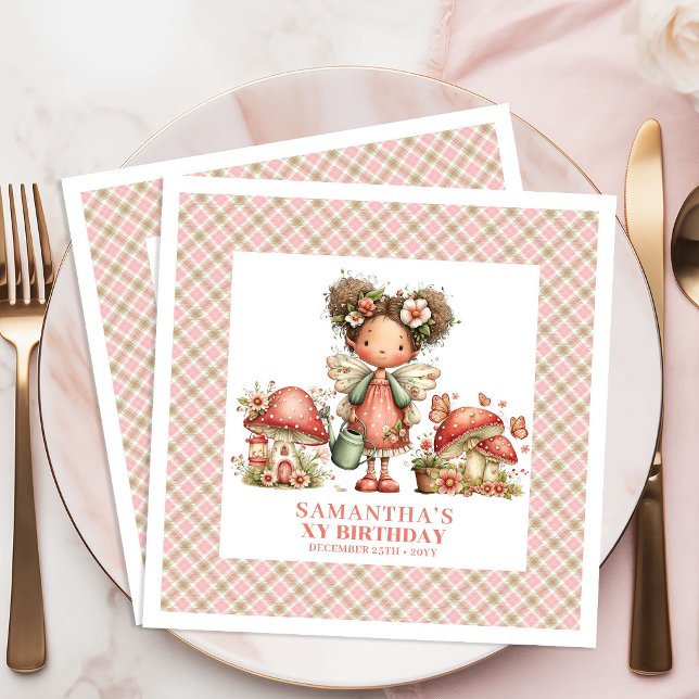 Sagomagi Rosa Blommor Trädgård Födelsedagsfest  Pappersservett (Fairy Magic Pink Flowers Garden Birthday Party Napkins)