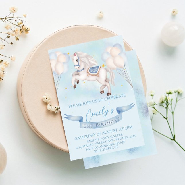 Sagoponnyballonger 1-års födelsedagsfest Pojke Inbjudningar (Skapare uppladdad)