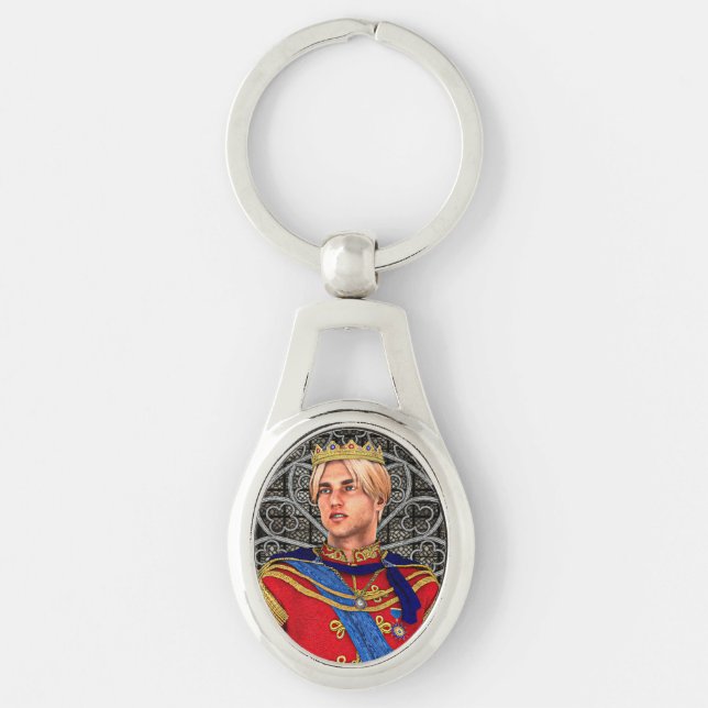 Sagoprins Ovalt Silverfärgad Nyckelring (Framsidan)