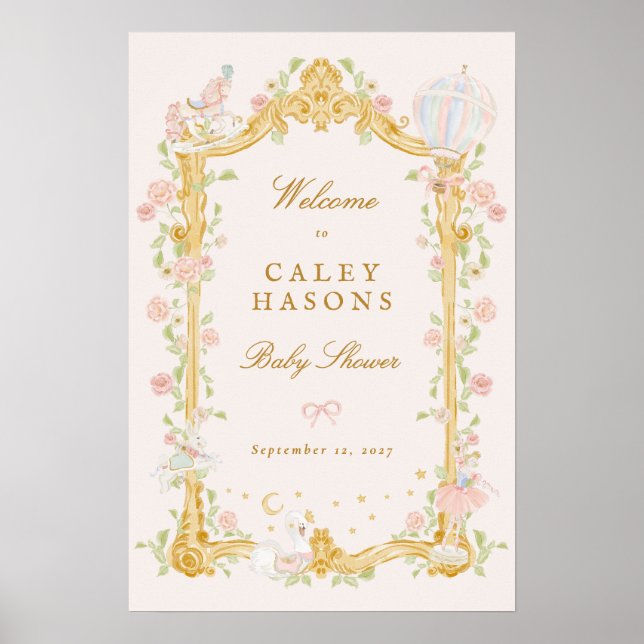 sagoprinsessa baby shower välkomstskylt poster (Framsidan)