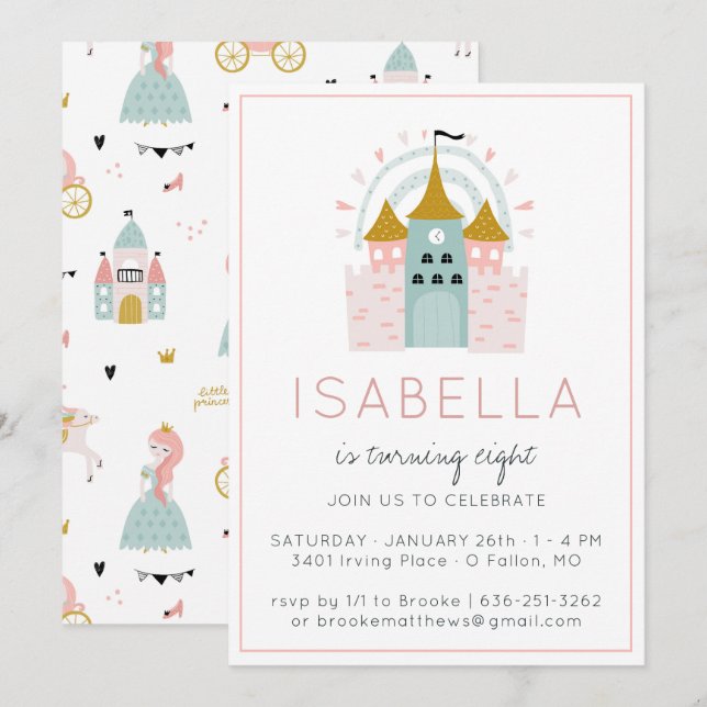 Sagoprinsessa Festin Invitation Inbjudningar (Fram/baksida)