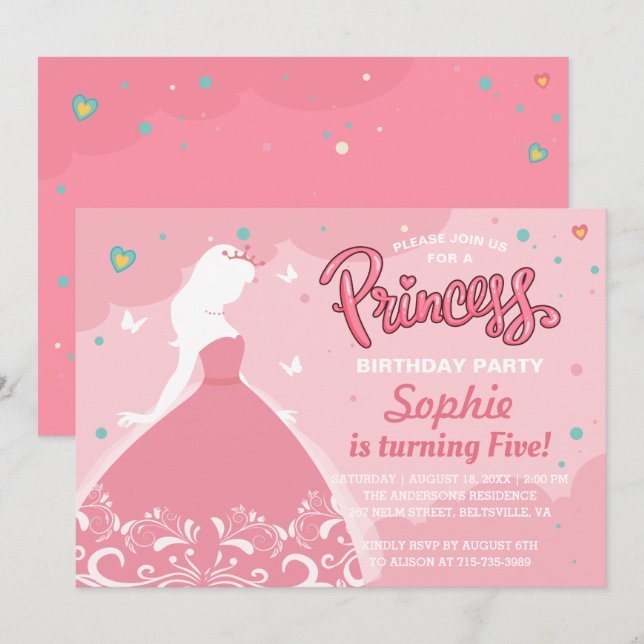 Sagoprinsessa Flicka Barnkalas Inbjudningar (Fram/baksida)