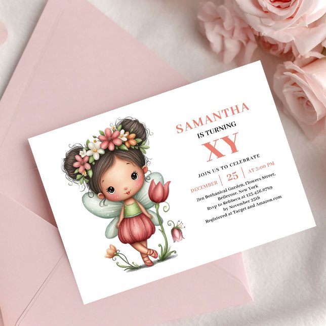 Sagoprinsessa Flickas födelsedag Rosa inbjudan (Fairy Tale Fairy Girl Birthday Pink invitation)