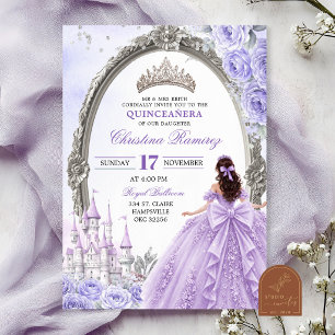 Sagoprinsessa Quinceanera-inbjudan i lila Inbjudningar