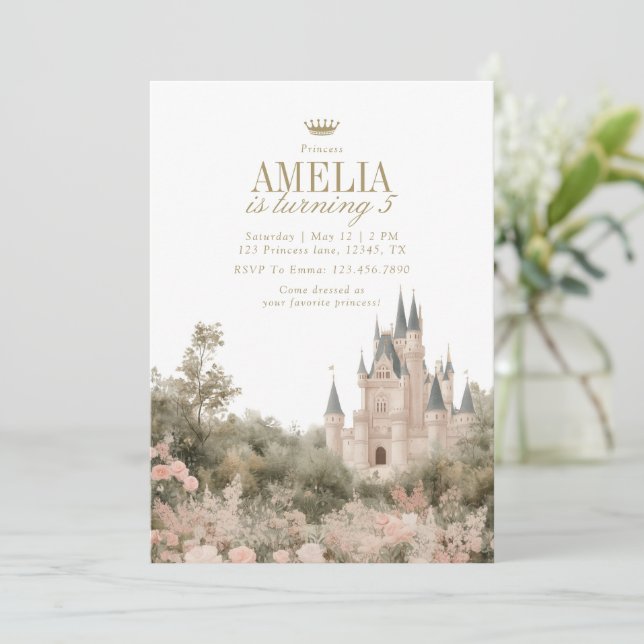Sagoprinsessa Slottsträdgård Födelsedagsfest Inbjudningar (Stående Fram)