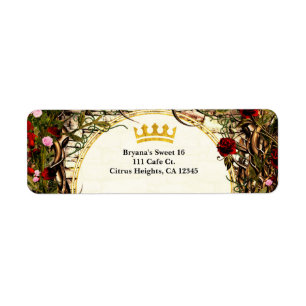 Sagoprinsessa Vintage Briar Rose-inbjudan Returadress Etikett