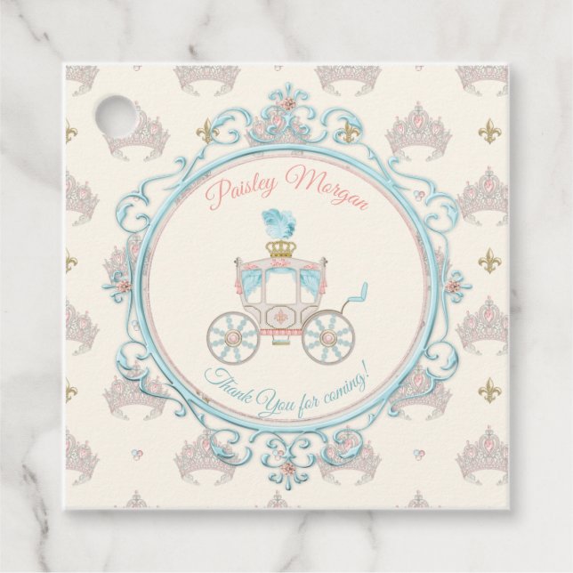 Sagoprinsessans kungliga vagn Blush Aqua Gåvor Etiketter (Framsida)