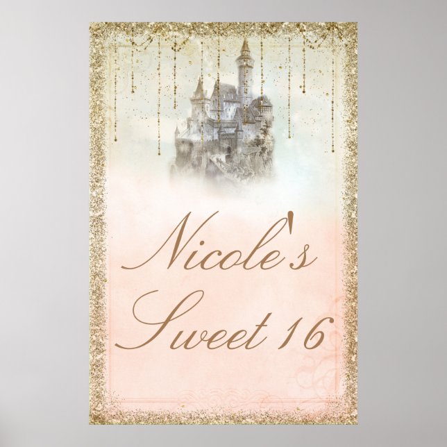 Sagoprinsessans slott med guldglitter poster (Framsidan)