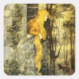 Sagor från svunna tider, Rapunzel med långt blont  Fyrkantigt Klistermärke