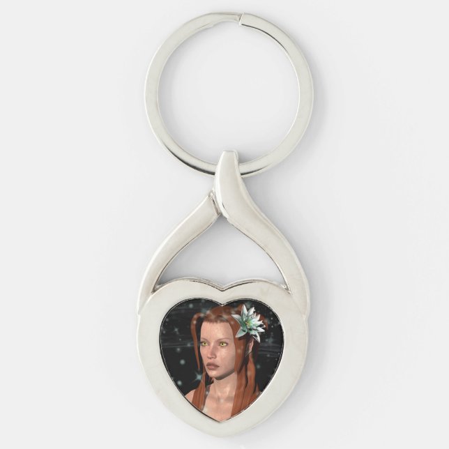 Sagosjöjungfru Twisted Heart Silverfärgad Nyckelring (Framsidan)
