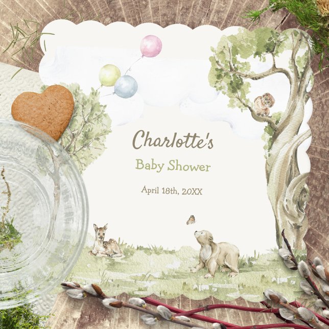 Sagoskog Björn Nästan Väntar Baby Shower Underlägg Papper (Storybook Woodland Bearly Wait Baby Shower Paper Coaster ©Susanne Sachers - Sunny Mind 🌞)