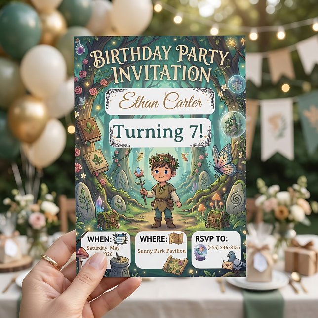 Sagoskog | Födelsedagsfirande för träskäventyr i Inbjudningar (Fairy Tale Forest | Woodland Adventure Birthday In Invitation Birthday Invitation)