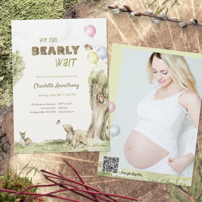Sagoskog Foto QR Björn Väntar Knappt Inbjudningar (Storybook Woodland Photo QR Bearly Wait Invitation ©Susanne Sachers - Sunny Mind 🌞)