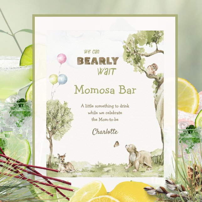 Sagoskog Momosa Bar Nalle Knappt Vänta Poster (Storybook Woodland Momosa Bar Bearly Wait Poster ©Susanne Sachers - Sunny Mind 🌞)