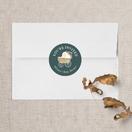 Sagoskogsvänner Baby Shower Inbjudan Runt Klistermärke