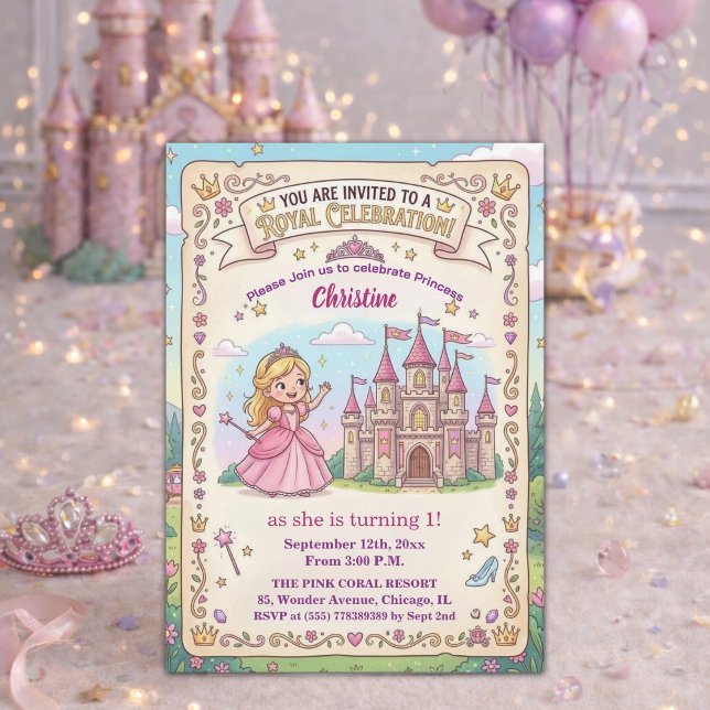 Sagostlott Prinsessa 1-års födelsedagsfest Inbjudningar (Skapare uppladdad)