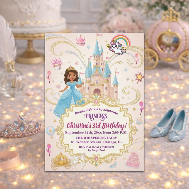 Sagostlott Prinsessa 3-års födelsedagsfest Inbjudningar (Skapare uppladdad)