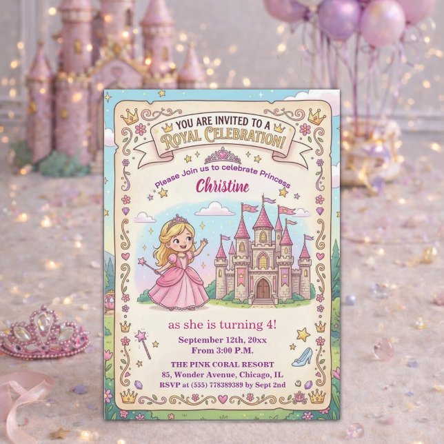 Sagostlott Prinsessa 4-års födelsedagsfest Inbjudningar (Skapare uppladdad)