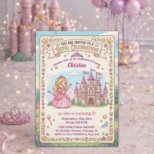 Sagostlott Prinsessa 5-års födelsedagsfest Inbjudningar (Skapare uppladdad)