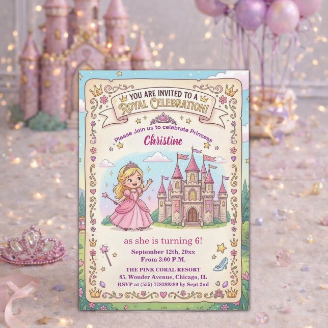 Sagostlott Prinsessa 6-års födelsedagsfest Inbjudningar (Skapare uppladdad)