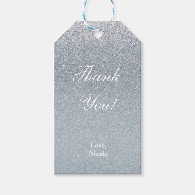 Sagostory Silver Glitter Gnist Festpresent Glam Presentetikett (Framsidan)