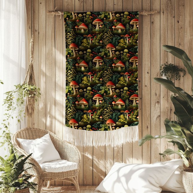Sagostuga Svampfilt Rustika Drömmar om Skogen Fleecefilt (Cottagecore Mushroom Blanket Rustic Forest Dreams)