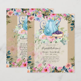 Sagostund Tea Party Baby Shower-inbjudningar
